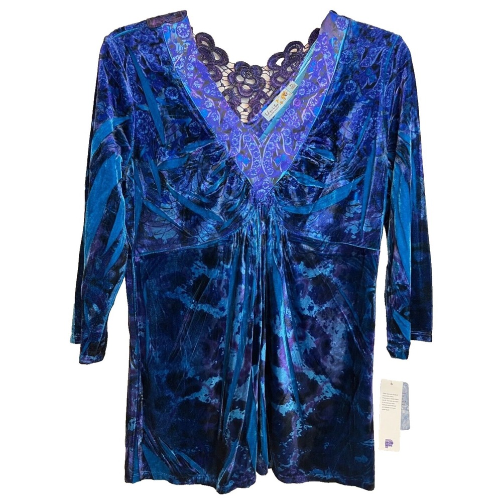 Unity World Wear Top Women's PL NWT Velvet Babydoll Floral Fairy Whimsigoth Boho